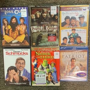 6 movies for 1 dvd blu ray the patriot shrek 3 pirates of the Caribbean etc